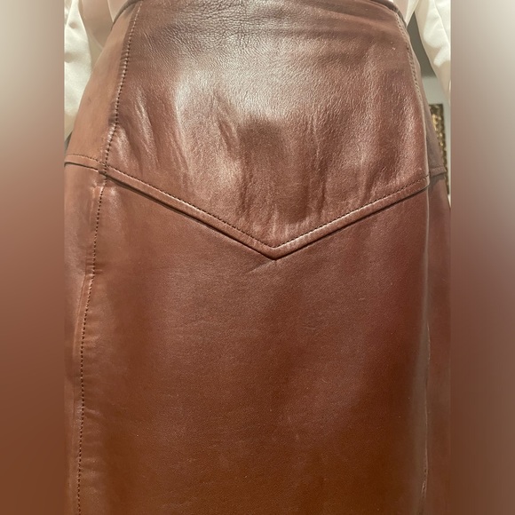 Vintage Chocolate Brown Leather Mini Skirt By Renaissance - Picture 5 of 12